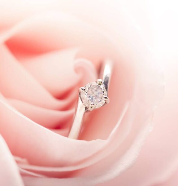 Engagement ring inside beautifl rose